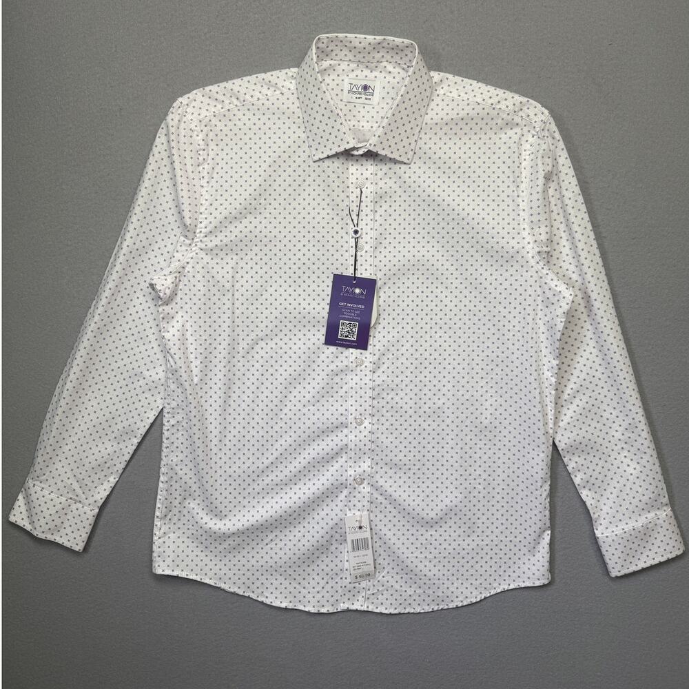 Tayion Collection Men's Geo-Print Dress Shirt -White/Purple 16-16.5 32x33 $60